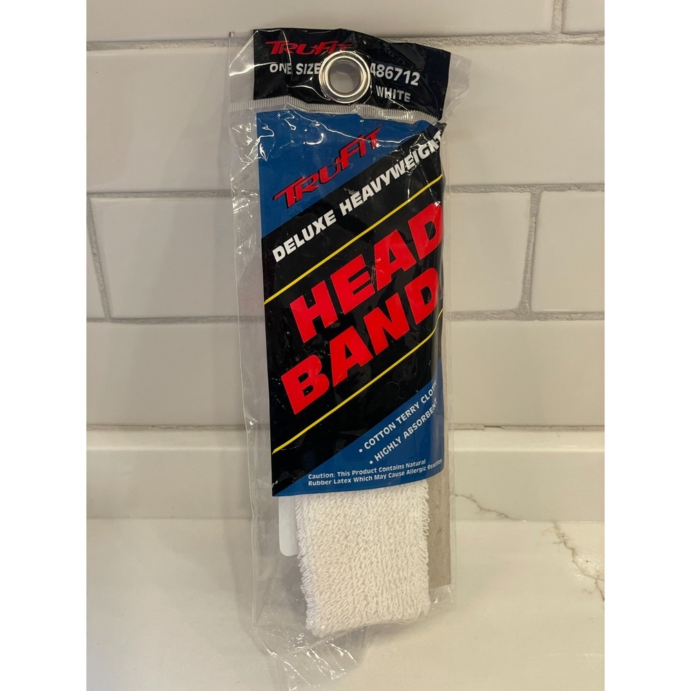 Vintage Tru-Fit Head Bandโ Sweat Heavyweight White Cotton Terry Absorb New 1999